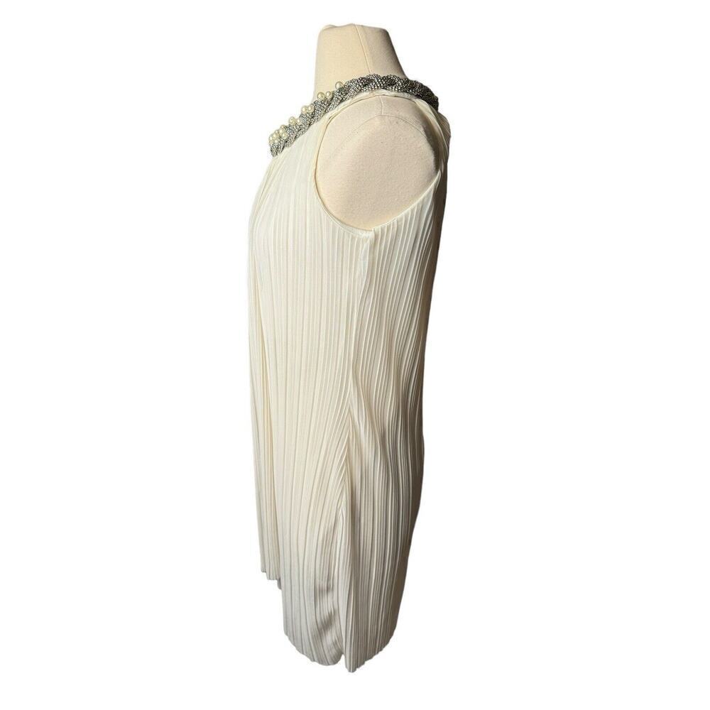 Coldwater Creek NEW Chiffon Dress White Size 6 Bejeweled Swing Shift Babydoll - Picture 3 of 7